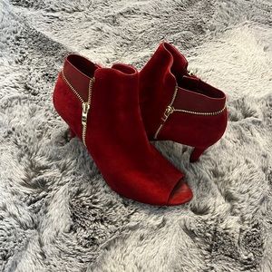 Marc Fisher Red Suade Serenity Peep Toed Booty